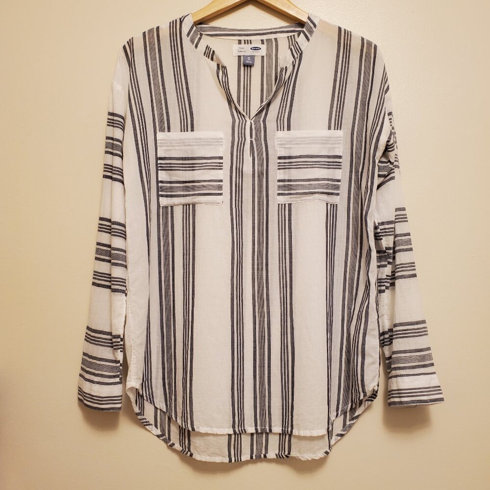 Old Navy White Blue Striped Tunic Long Sleeve Cover Up Pullover Top - XS